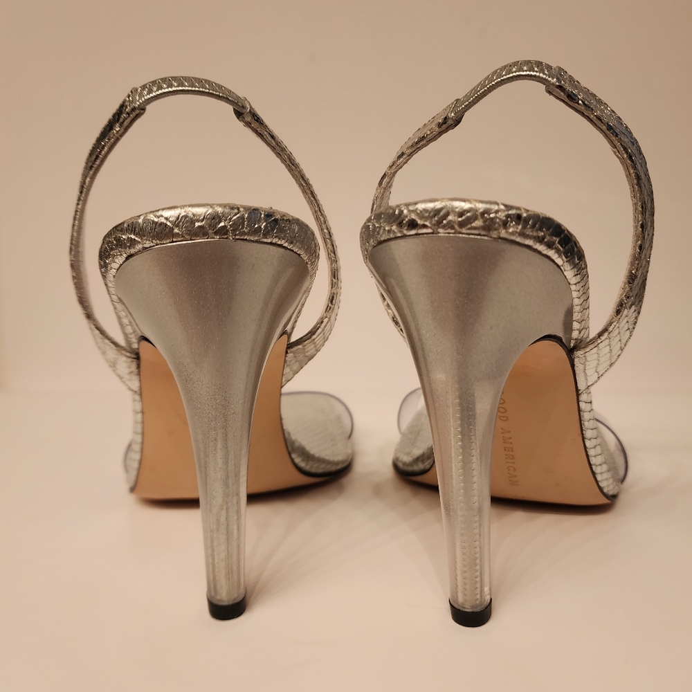 Good American Silver Snake Lucite Sandal, Square Toe sizes 8.5 And 4 - Picture 8 of 10